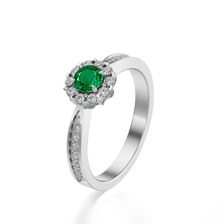 Pierścionek ze szmaragdem i diamentami białe złoto AJPZ_138 Pierścionek ze szmaragdem i diamentami białe złoto AJPZ_138